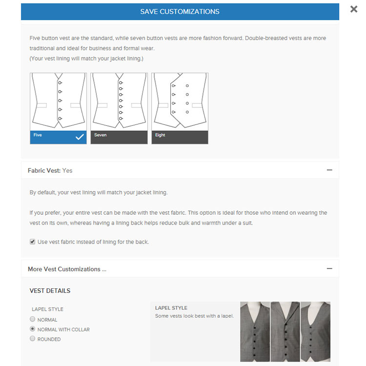 Indochino Waistcoat Customisation