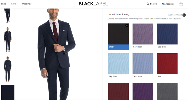Black Lapel Custom Suit Lining Colour