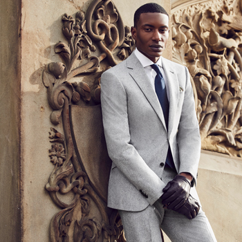 Black Lapel Light Gray Flannel Suit