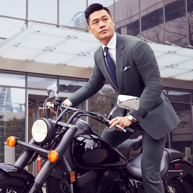 Black Lapel Warren Liao On Motorbike