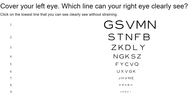 Glasses Gallery Online Eye Test