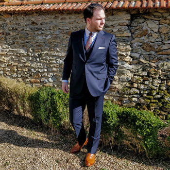 Black Lapel Navy Suit Buttoned