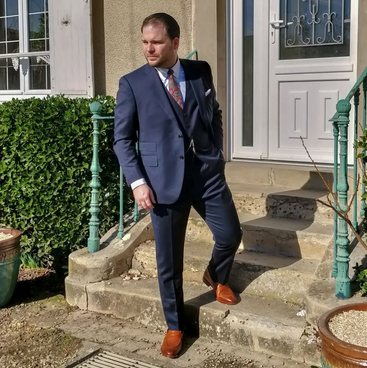 Black Lapel Navy Made To Measure Suit