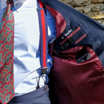 JJ Suspenders & Black Lapel Suit Lining & Monogram