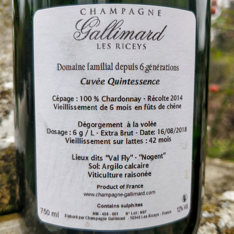 Gallimard Quintessence Champagne Back Label