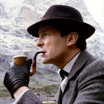 Jeremy Brett as Sherlock Holmes smoking a Calabash Pipe