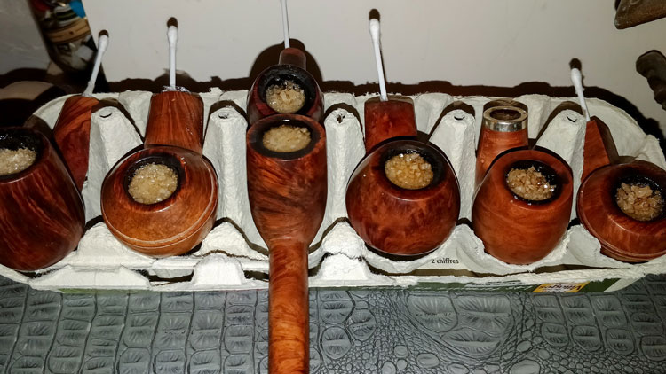 Pipes Soaking In Salt & Alcohol