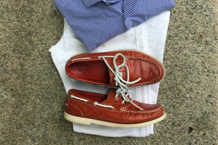 Red Boat Shoes & White Trousers