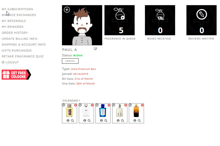 Scent Box Account Settings