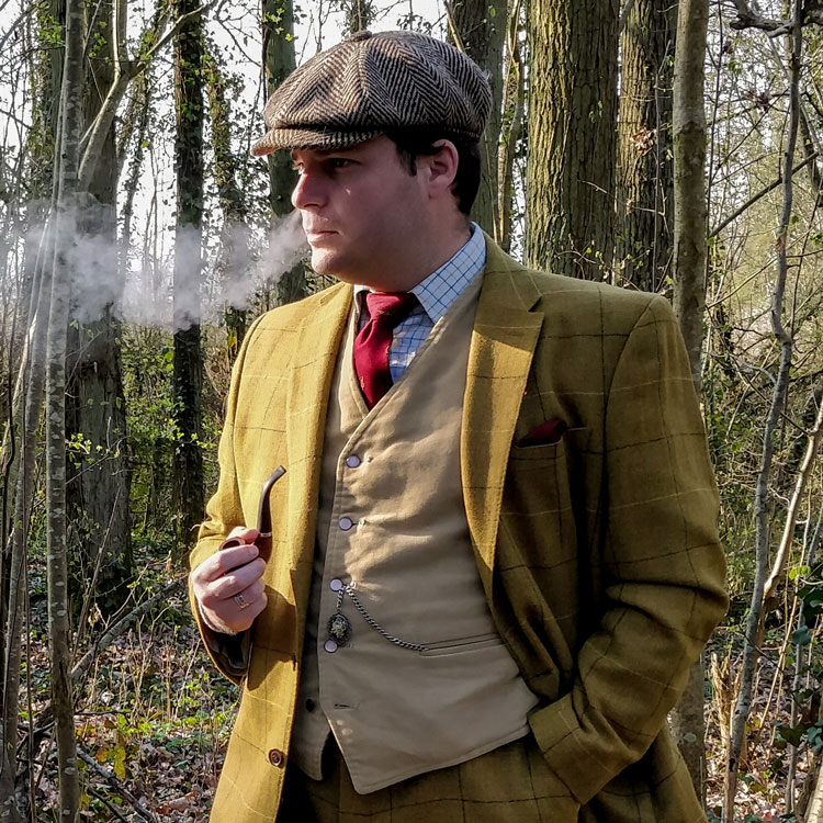 Gentleman In Tweed Suit Smoking An Oom-Paul Pipe