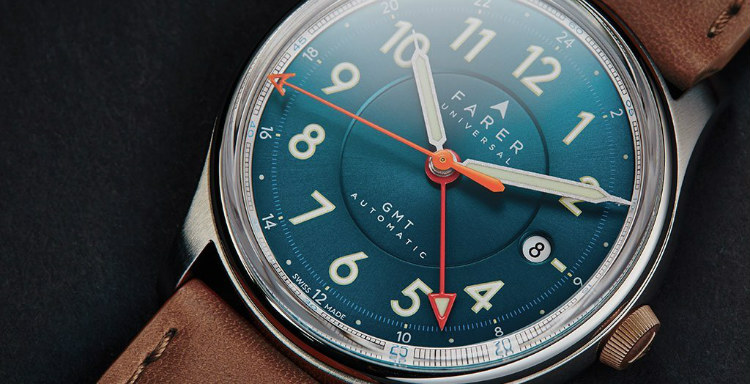 Farer Lander GMT Sea Green Sunray Dial Closeup