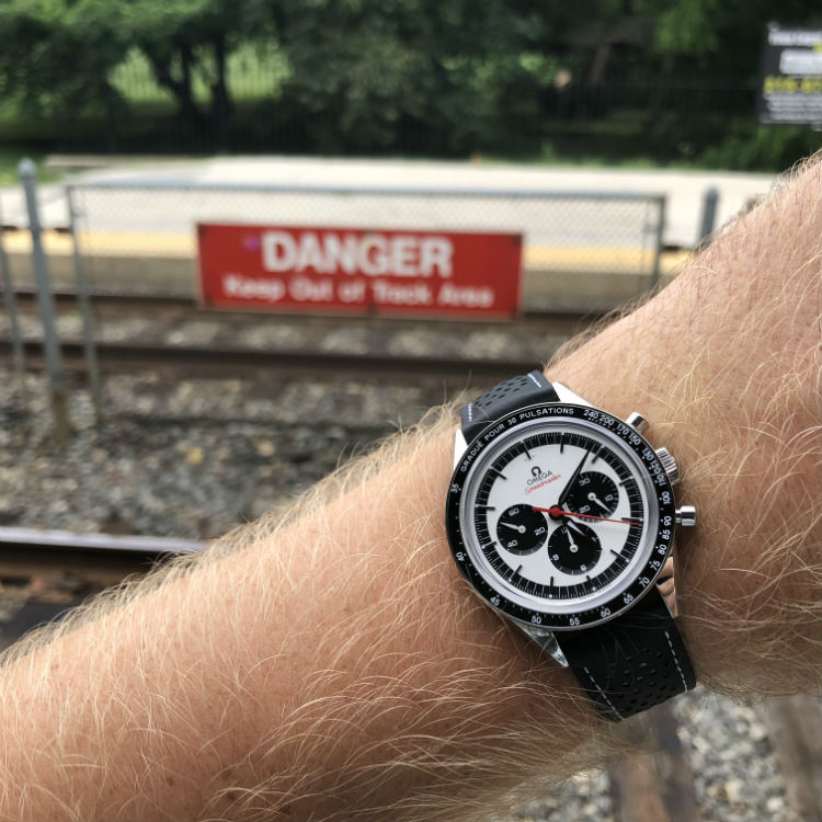 Speedmaster Wristie On Train Tracks