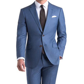 Black Lapel Blue Birdseye Custom Suit