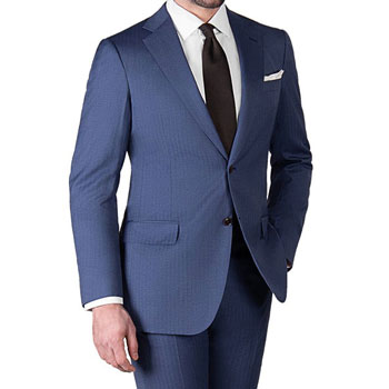Black Lapel Blue Herringbone Silk Blend Suit