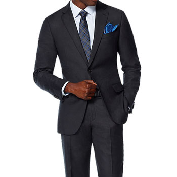 Black Lapel Charcoal Herringbone Suit
