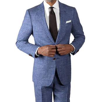 Black Lapel Egyptian Blue Linen Suit