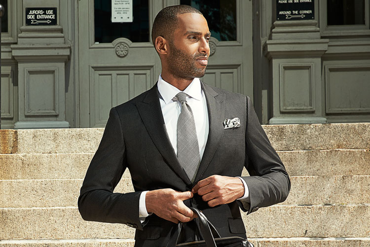 Black Lapel Graphite Grey Pinstripe Suit