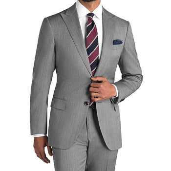 Black Lapel Light Gray Herringbone Suit