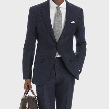 Black Lapel Savoy Navy Chalk Stripe Flannel Suit