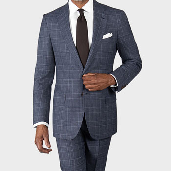 Black Lapel Tropical Wool Glen Plaid Suit