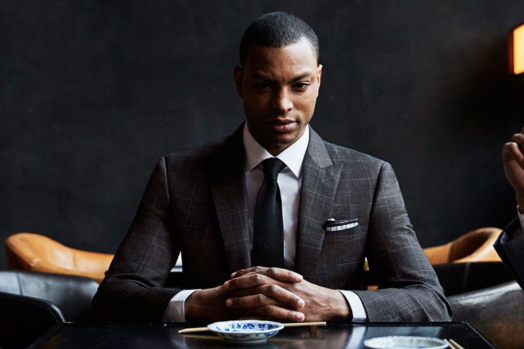 Black Lapel Windowpane Shadow Check Custom Suit