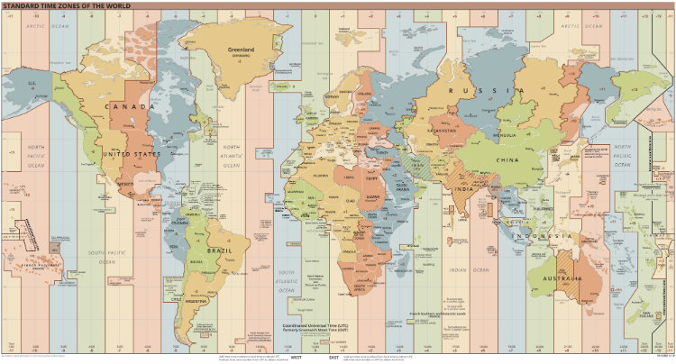 Standard World Time Zones Map
