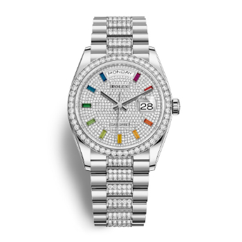 Rolex Day-Date 36 128349RBR White Gold Rainbow Diamonds