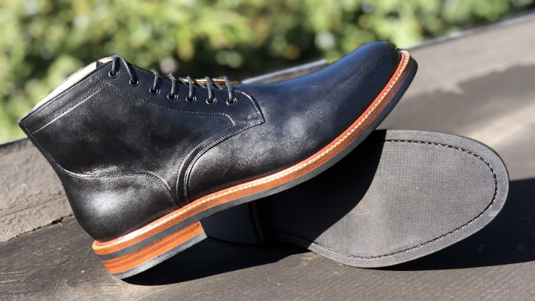 Black Leather Service Boot Rubber Sole Welted