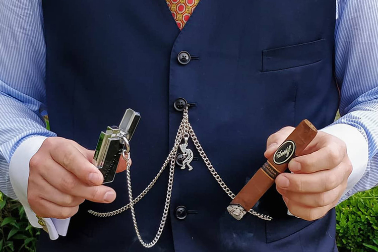 ST Dupont Hooked Cigar Lighter On Pocket Watch Albert Chain