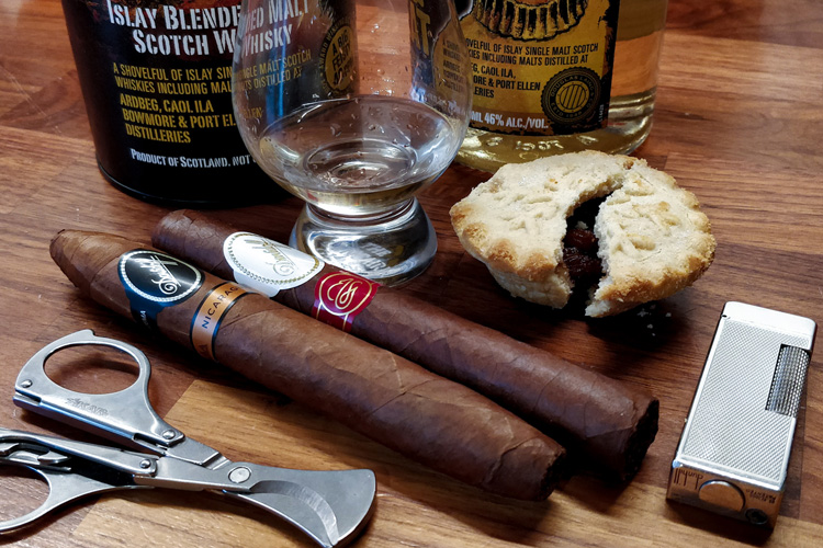 Big Peat Islay Blended Scotch Whisky, Mince Pie, & Cigars