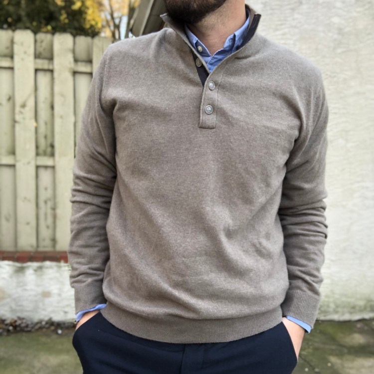 Brown Cashmere Polo Sweater Full