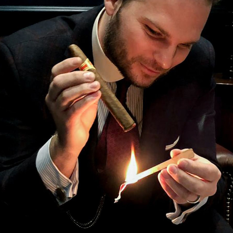 Lighting A Cigar With Cedar Spills