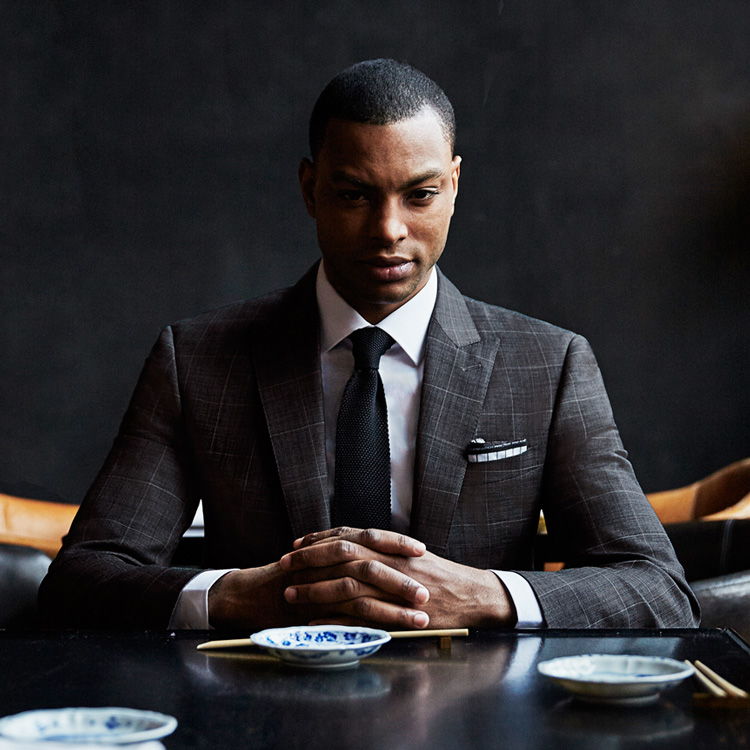 Black Lapel Shadow Check Custom Suit