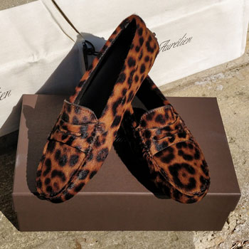 Aurélien Women's Leopard Print Penny Driving Shoe On Box