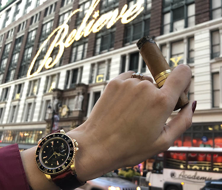 GMT-Master On Women's Wrist with Cigar