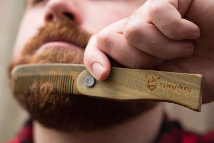 Striking Viking Foldable Beard Comb In Use