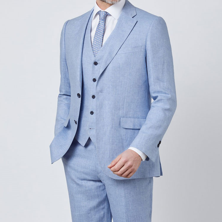 Hawes & Curtis Blue Herringbone Linen Suit
