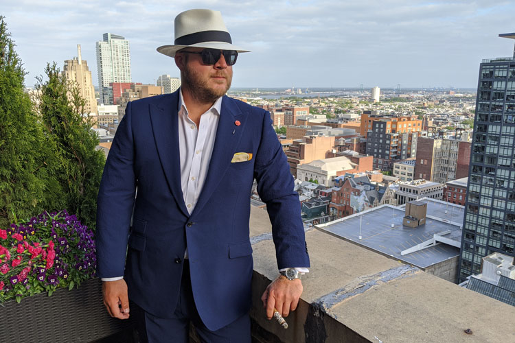 Indochino Blue Solid Seersucker Suit