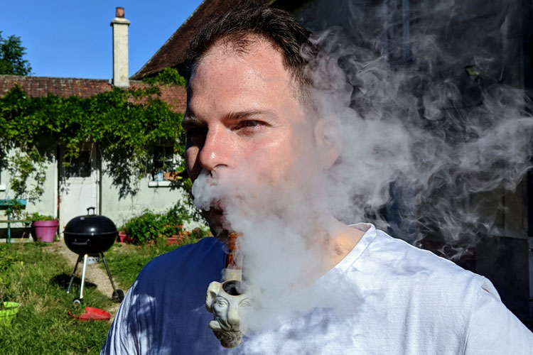 Smoking SMS Meerschaum Pipe In Garden