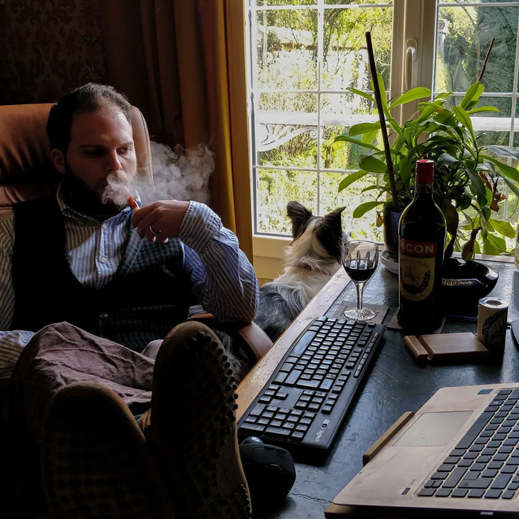 Smoking SMS Meerschaum Pipe In Study