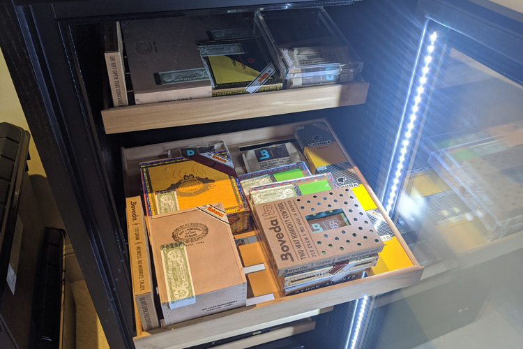 Redford Cigar Cabinet Filled With Cigar Boxes & Boveda Packs