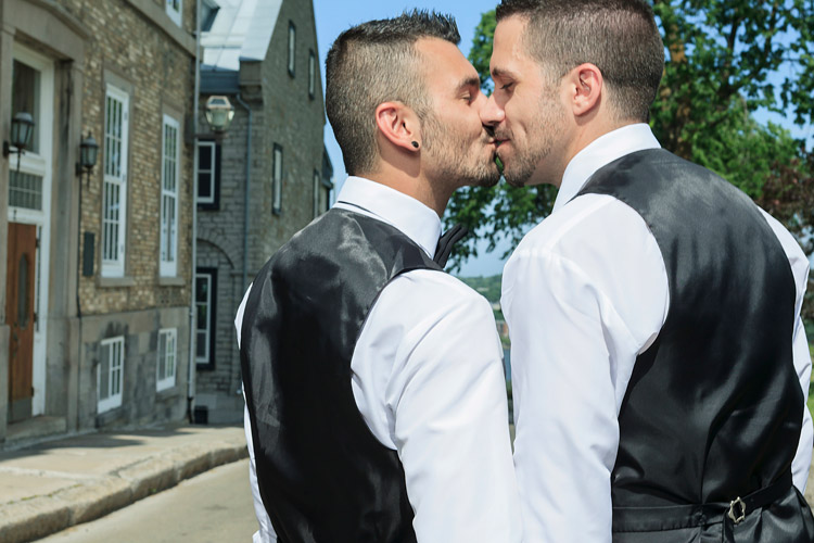 Gay Grooms In Waistcoats Kissing