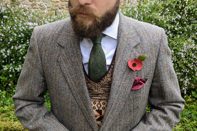 Tweed Suit & British Legion Poppy Appeal Lapel Flower