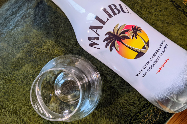 Malibu Original Rum Bottle & Glass