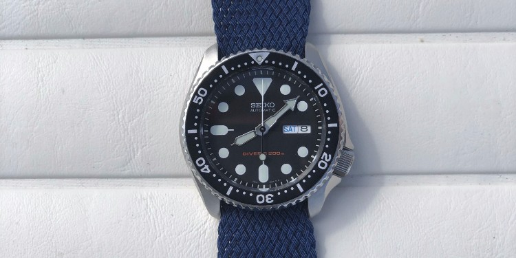 Seiko SKX007 on Blue Perlon Strap