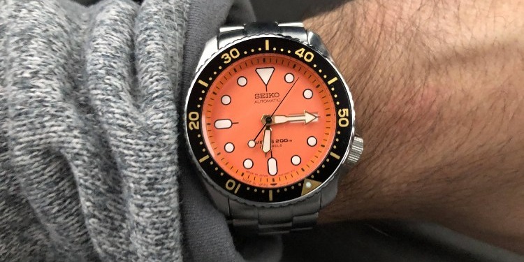 Seiko SKX011J1 Orange Dial On Bracelet