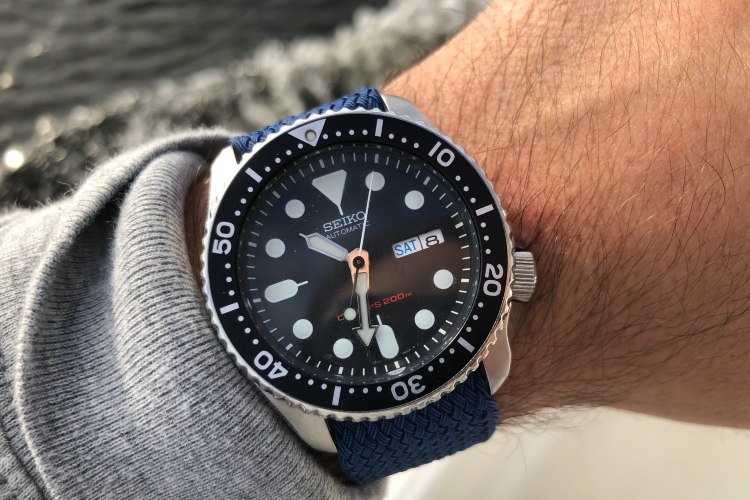 Seiko SKX 007 On Blue NATO Strap Perlon