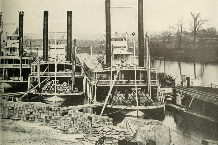 Steamboats Transporting Whiskey Barrels