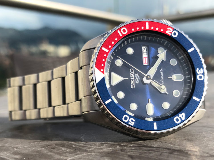 Seiko-5-Sports-SRPD53-Pepsi-On-Bracelet