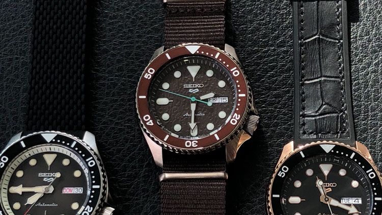 Seiko-SRPD85-Brown-PVD-Case-With-Other-5-Sports-Watches